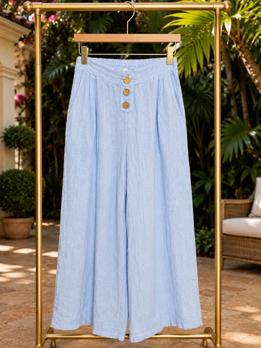 Italian Linen High-Rise Wide-Leg Pants OS